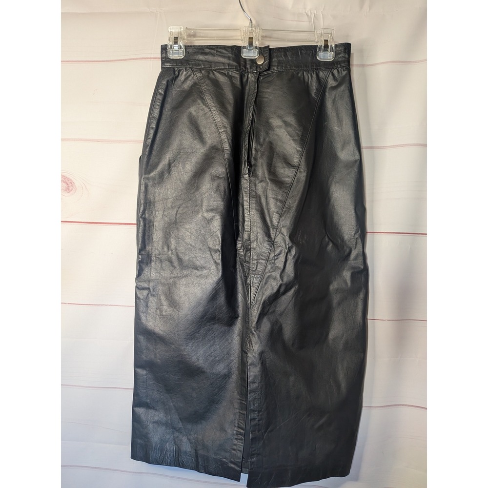 Winlit Vintage Ginuwine Leather pencil skirt 9/10 Black V front Rare 90's - Picture 2 of 10